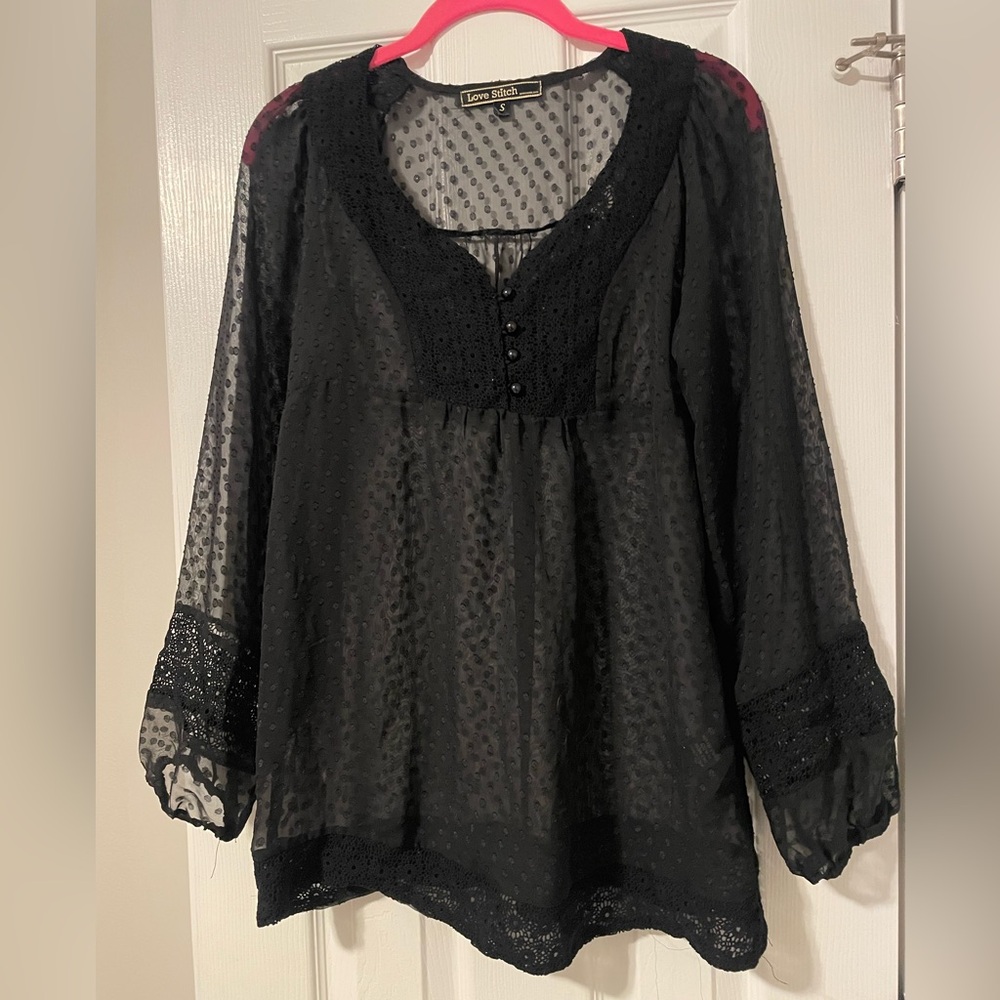 Love Stitch Black Sheer Blouse